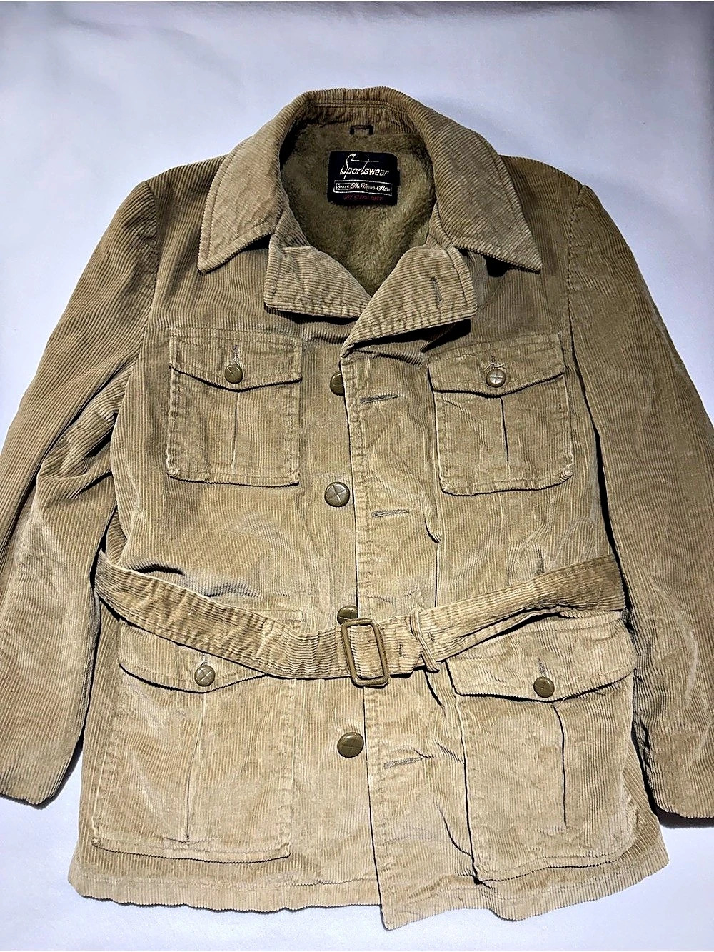 Sears Vintage SportSweat Corduroy Military Field Jacket Brown Size 40